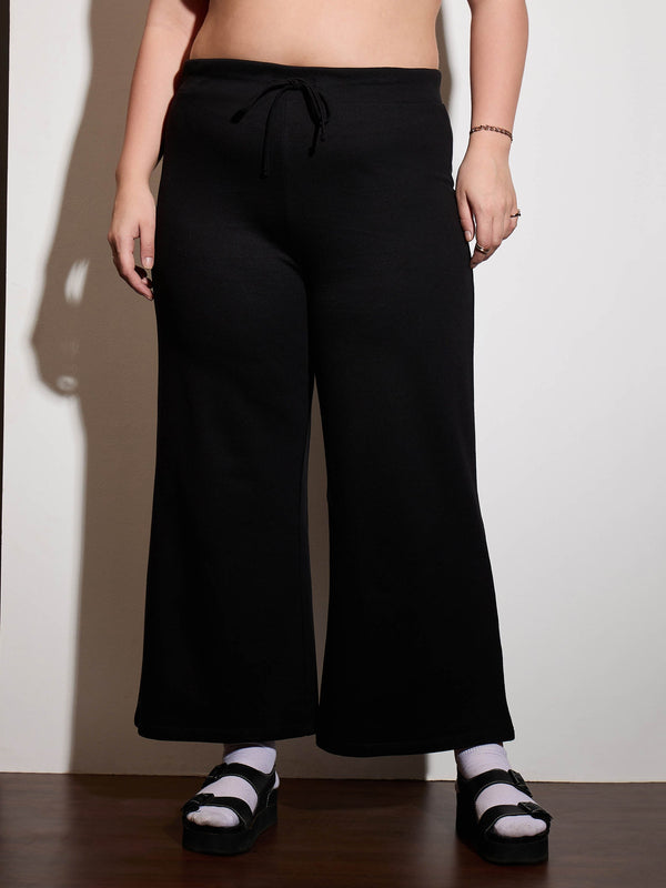 Women Black Terry Drawstring Track Pants | WOMENSFASHIONFUN