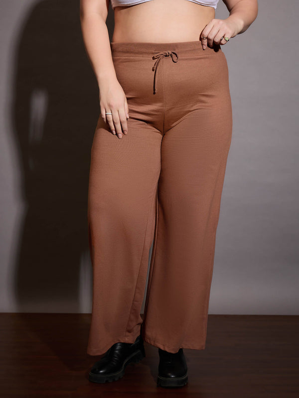 Women Brown Terry Drawstring Track Pants | WOMENSFASHIONFUN