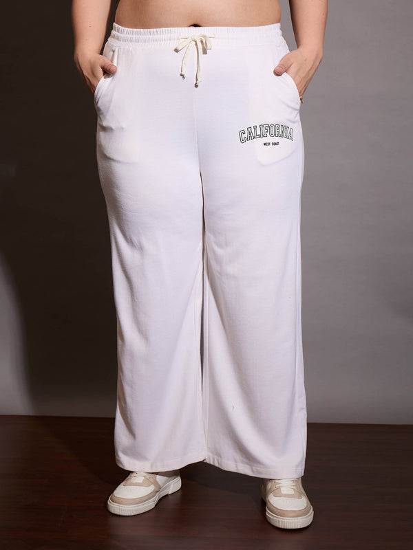 Women White CALIFORNIA Terry Track Pants | WOMENSFASHIONFUN