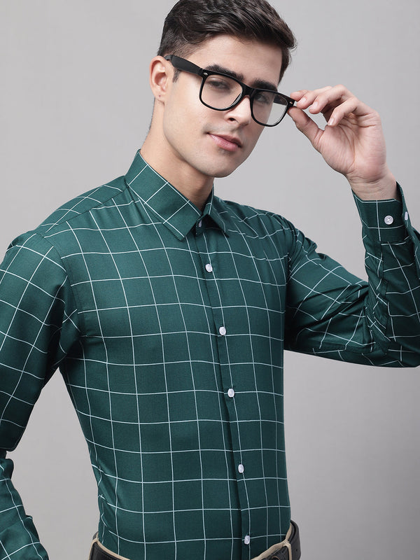 Men's Green Cotton Checked Formal Shirt | WomensFashionFun.com