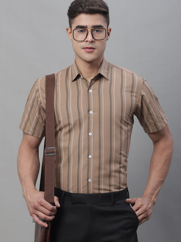 Men's Brown Striped Formal Shirt | WomensFashionFun.com