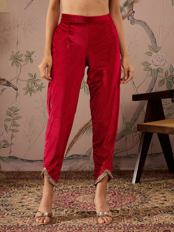 Women Red Velvet Tulip Pants | WOMENSFASHIONFUN