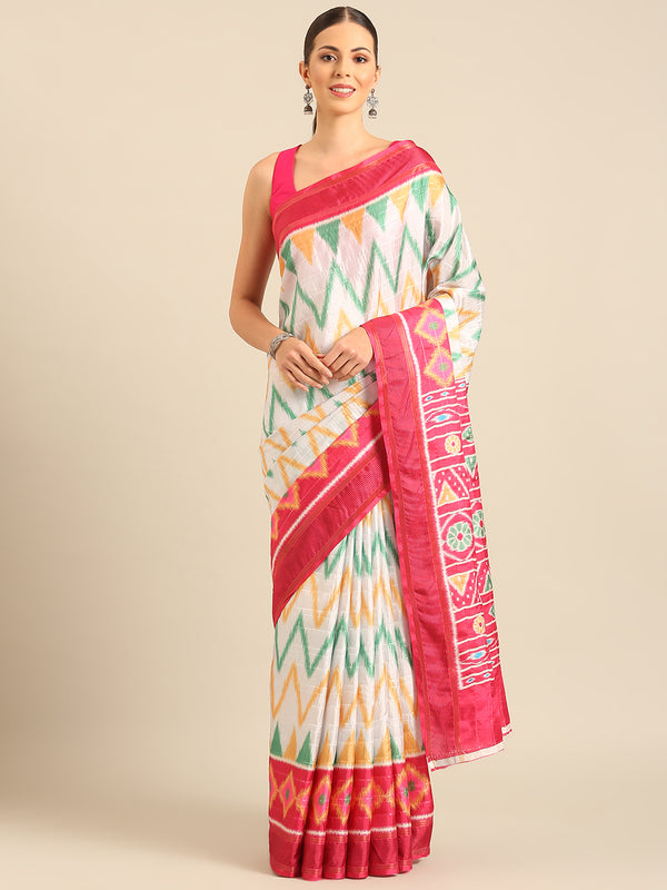 Women White Cotton Digital Print Party Wear  Saree