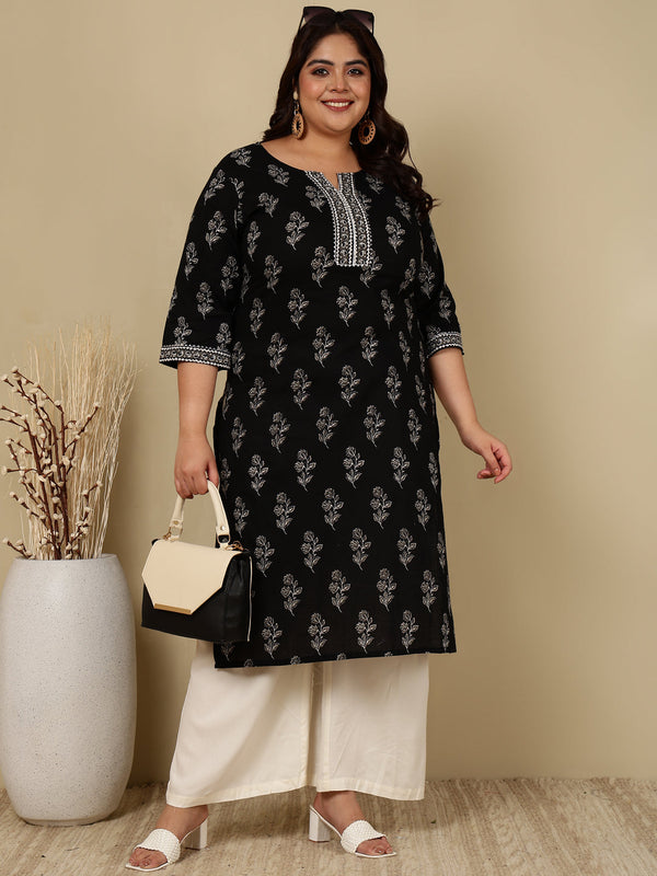 Plus Size Black Printed Straight kurta For Women | WomensFashionFun