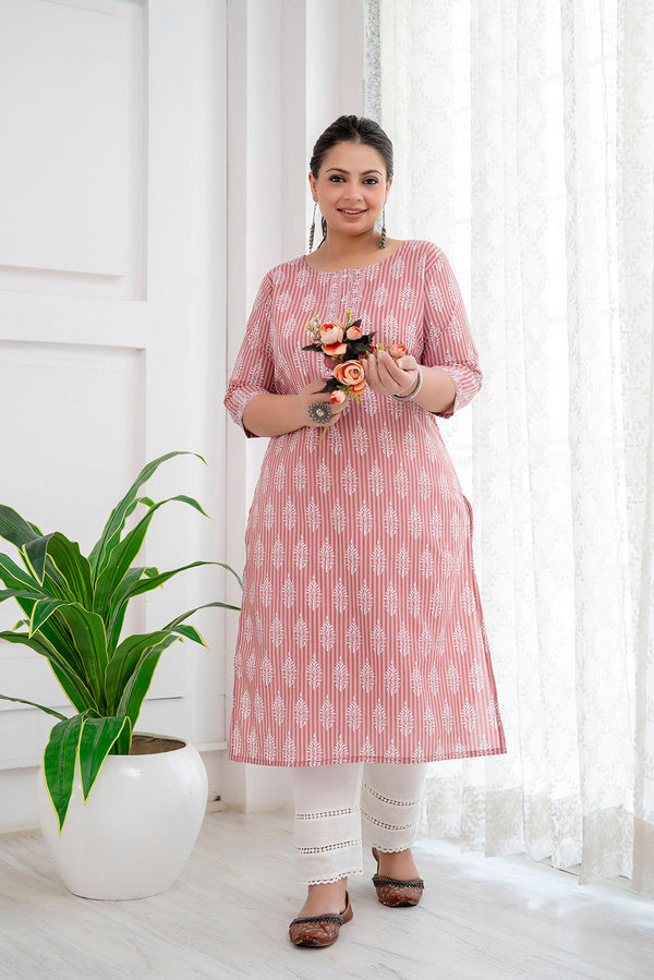 Plus Size Pink Printed Straight kurta For Women | WomensFashionFun