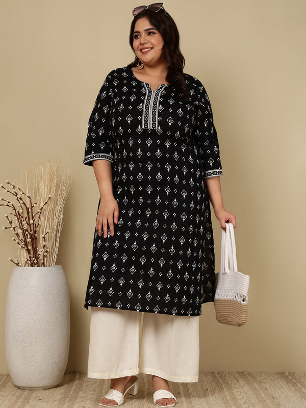 Plus Size Black Printed Straight kurta For Women | WomensFashionFun