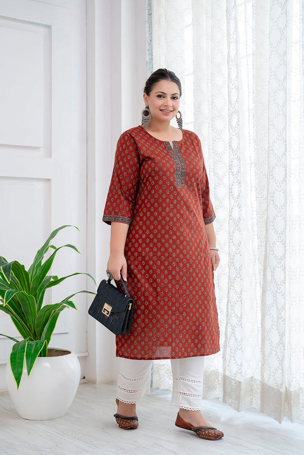 Plus Size Maroon Printed Straight kurta For Women | WomensFashionFun