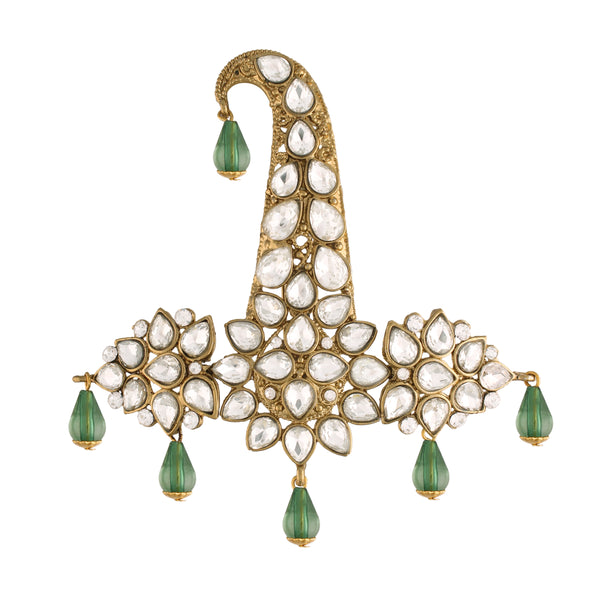 Gold Plated Traditional Stone Pearl Drop Safa Kalangi Brooch for Groom/Men/Dulha Pagadi (SM51G) | Womensfashionfun