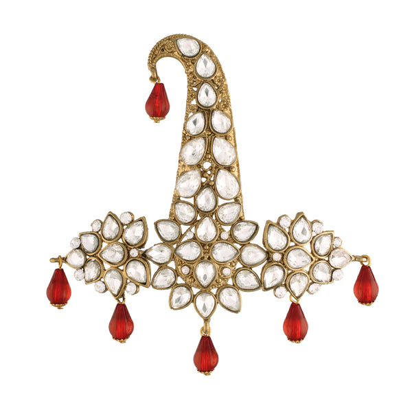 Gold Plated Traditional Stone Pearl Drop Safa Kalangi Brooch for Groom/Men/Dulha Pagadi (SM51M) | Womensfashionfun