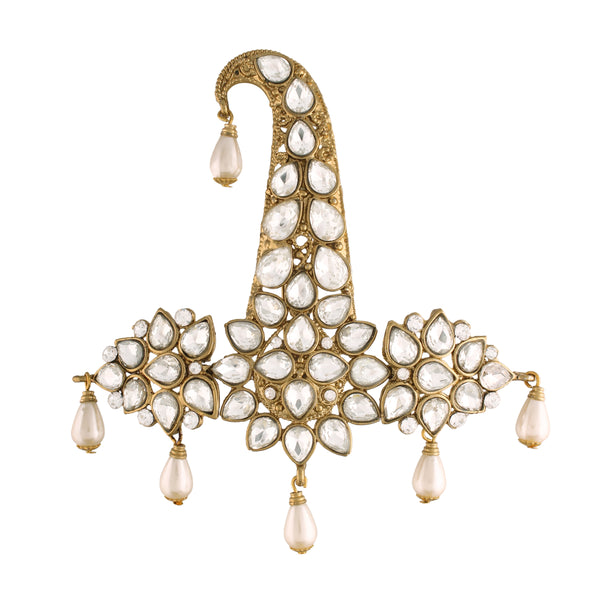 Gold Plated Traditional Stone Pearl Drop Safa Kalangi Brooch for Groom/Men/Dulha Pagadi (SM51W) | Womensfashionfun