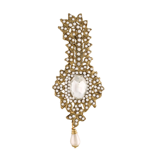 Gold Plated Traditional Stone Pearl Drop Safa Kalangi Brooch for Groom/Men/Dulha Pagadi (SM52W) | Womensfashionfun