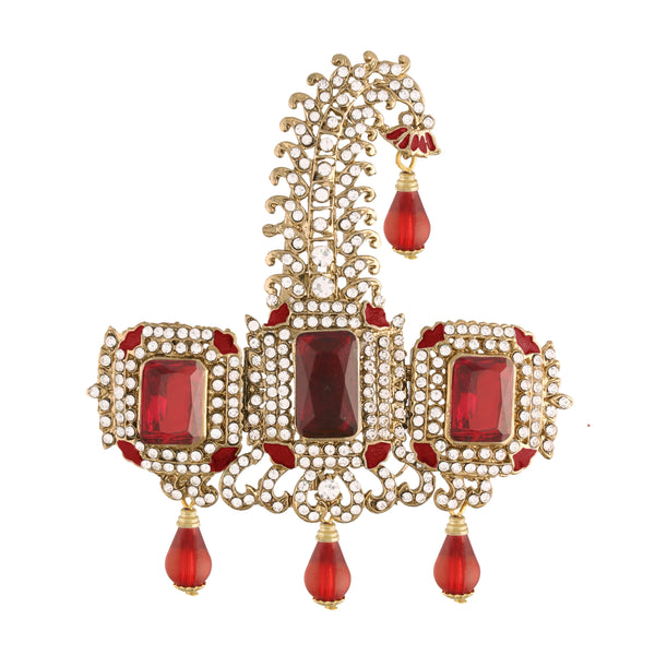 Gold Plated Traditional Stone Pearl Drop Safa Kalangi Brooch for Groom/Men/Dulha Pagadi (SM56M) | Womensfashionfun