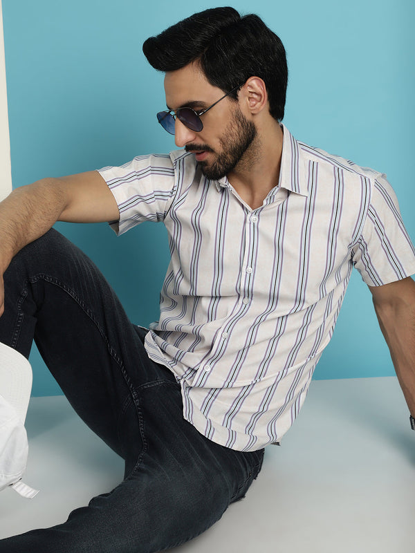 Men's Vertical Striped Half Sleeve Casual Shirt for Mens  | WomensFashionFun