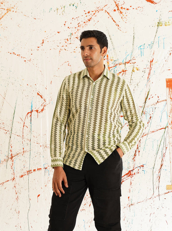 Woven Design Green Cotton Shirt for Men | WomensFashionFun