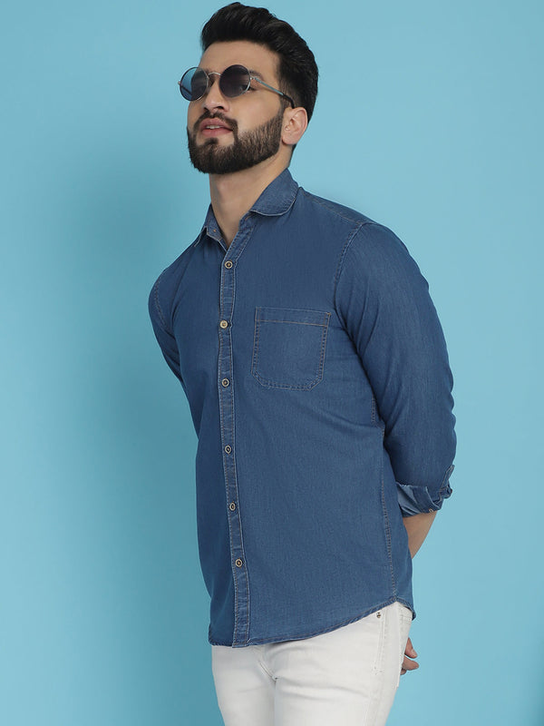 Faded Cotton Denim Casual Shirt for Men  | WomensFashionFun