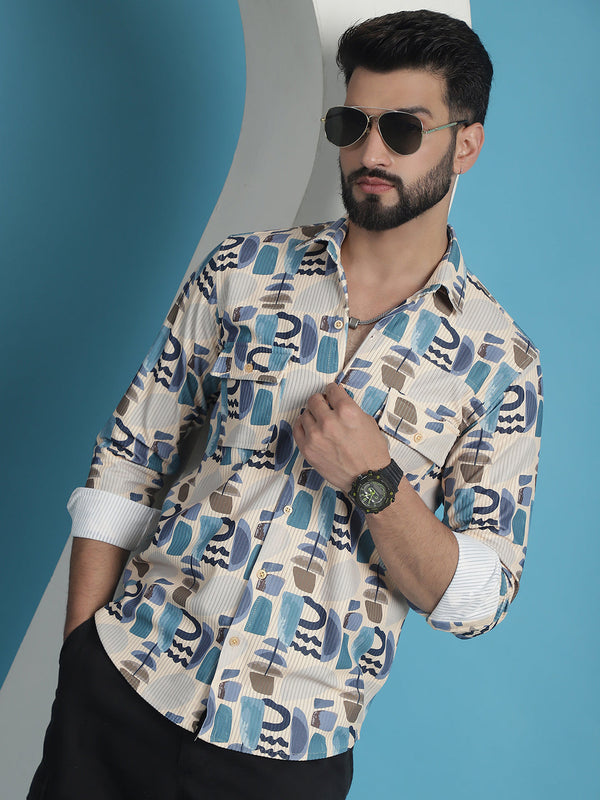 Men Printed Corduroy Cotton Shirt | WomensFashionFun