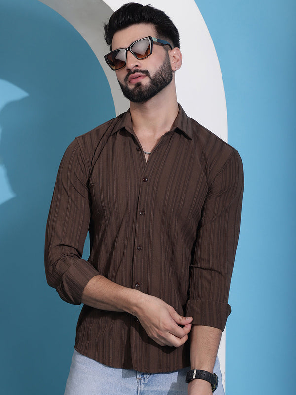 Brown Striped Casual Shirt for Mens. | WomensFashionFun