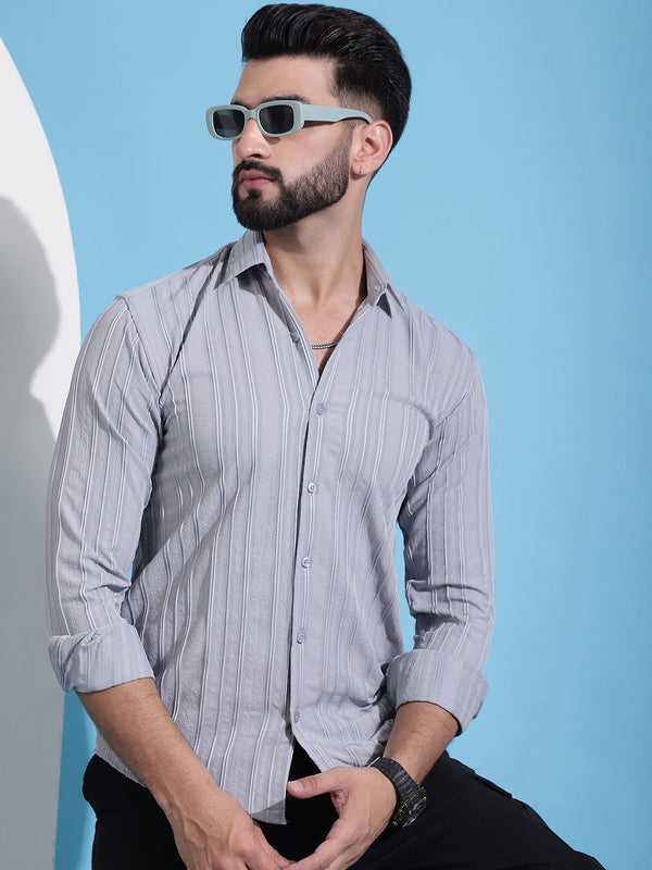 Grey Striped Casual Shirt for Mens. | WomensFashionFun