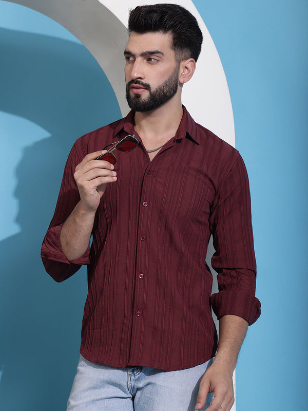 Maroon Striped Casual Shirt for Mens. | WomensFashionFun