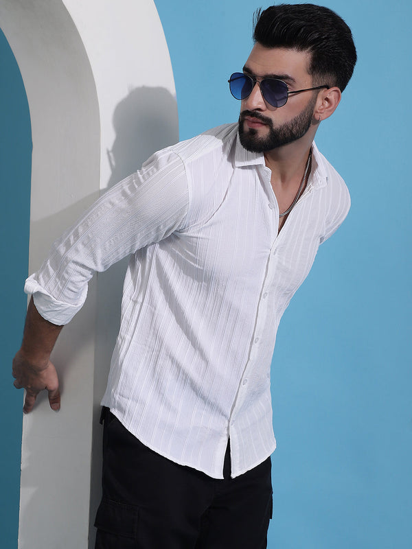 White Striped Casual Shirt for Mens. | WomensFashionFun