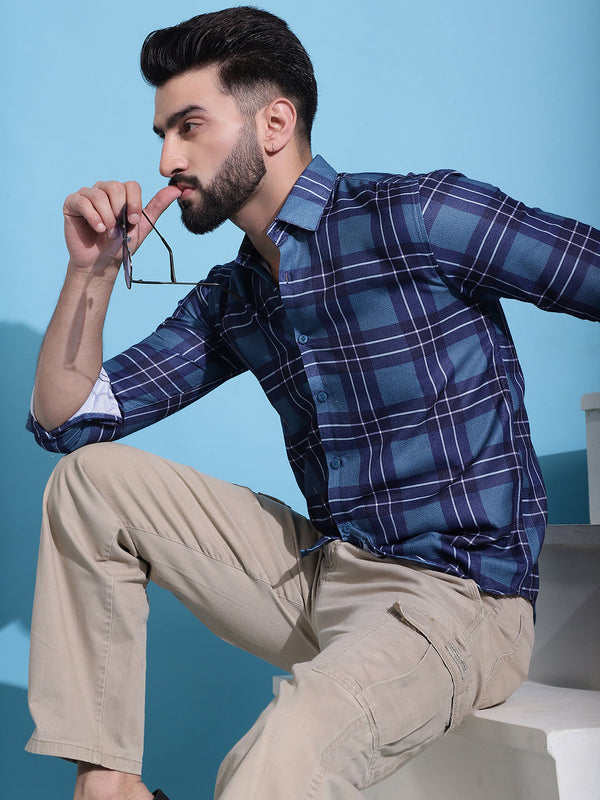 Blue Checked Cotton Casual Shirt for Men | WomensFashionFun