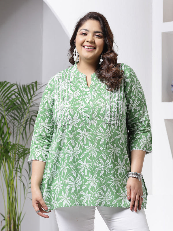 Plus Size Tropical Printed Cotton Empire Top | WomensFashionFun