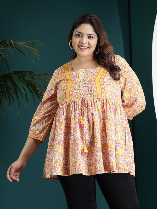 Plus Size Floral Printed Cotton Peplum Top | WomensFashionFun