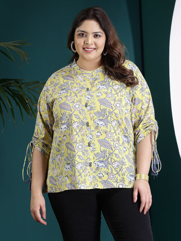 Plus Size Floral Printed Cotton Shirt Style Top | WomensFashionFun