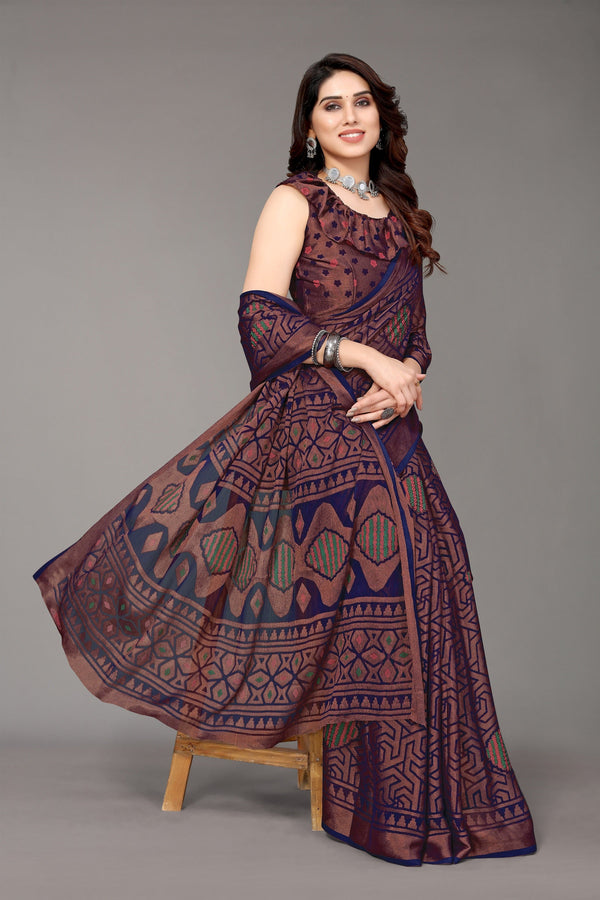 Women Party Wear Printed Brasso Chiffon Saree with Un Stitched Blouse | WomensFashionFun