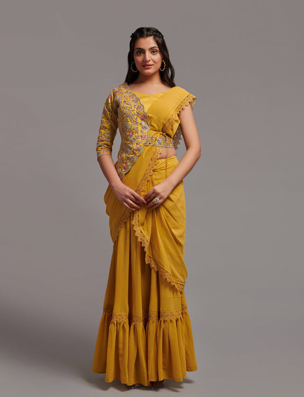Women Wedding Wear Ready to Wear Georgette Saree with Stitched Blouse(Free Size-Up to 42) | WomensFashionFun.com