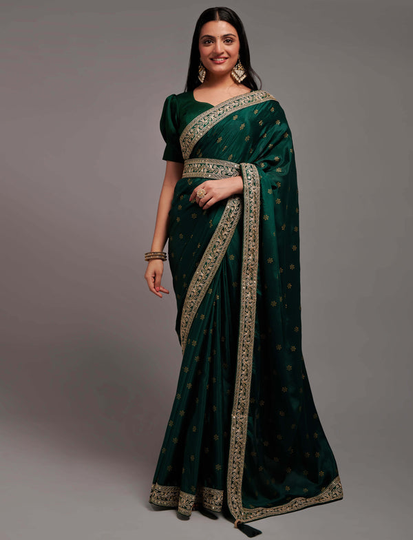 Women Party Wear Premium Chinon Silk Saree with Un Stitched Blouse | WomensFashionFun.com