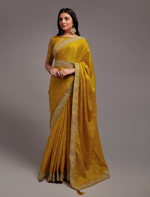 Women Party Wear Premium Chinon Silk Saree with Un Stitched Blouse | WomensFashionFun.com