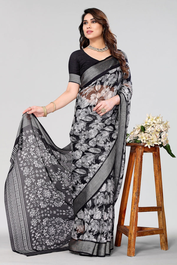 Women Party Wear Printed Chiffon Silk Saree with Un Stitched Blouse | WomensFashionFun