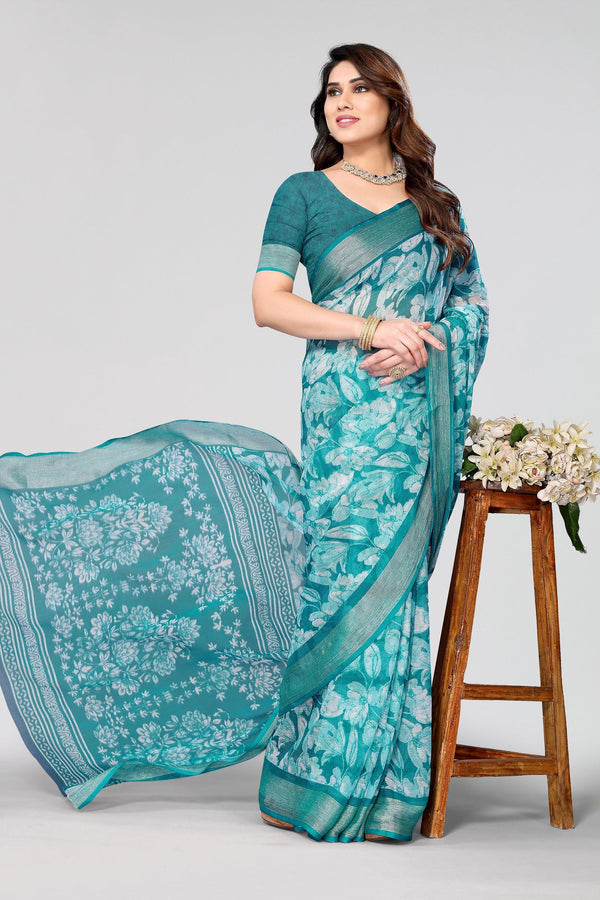 Women Party Wear Printed Chiffon Silk Saree with Un Stitched Blouse | WomensFashionFun