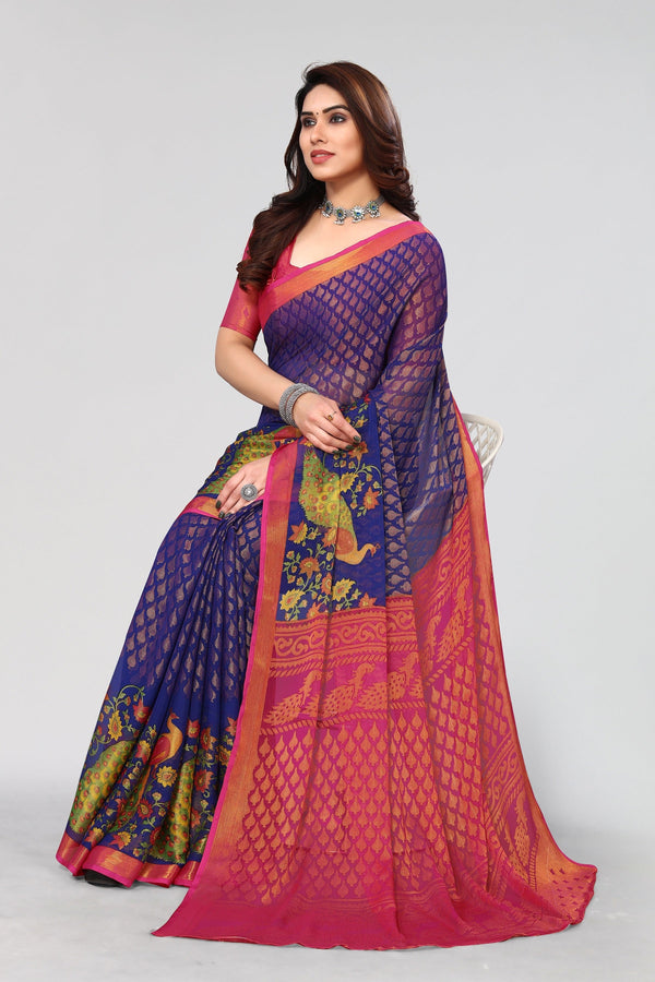 Women Party Wear Printed Brasso Chiffon Saree with Un Stitched Blouse | WomensFashionFun