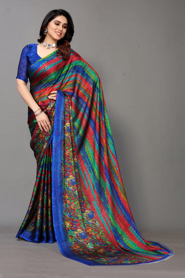 Women Party Wear Printed Chiffon Silk Saree with Un Stitched Blouse | WomensFashionFun