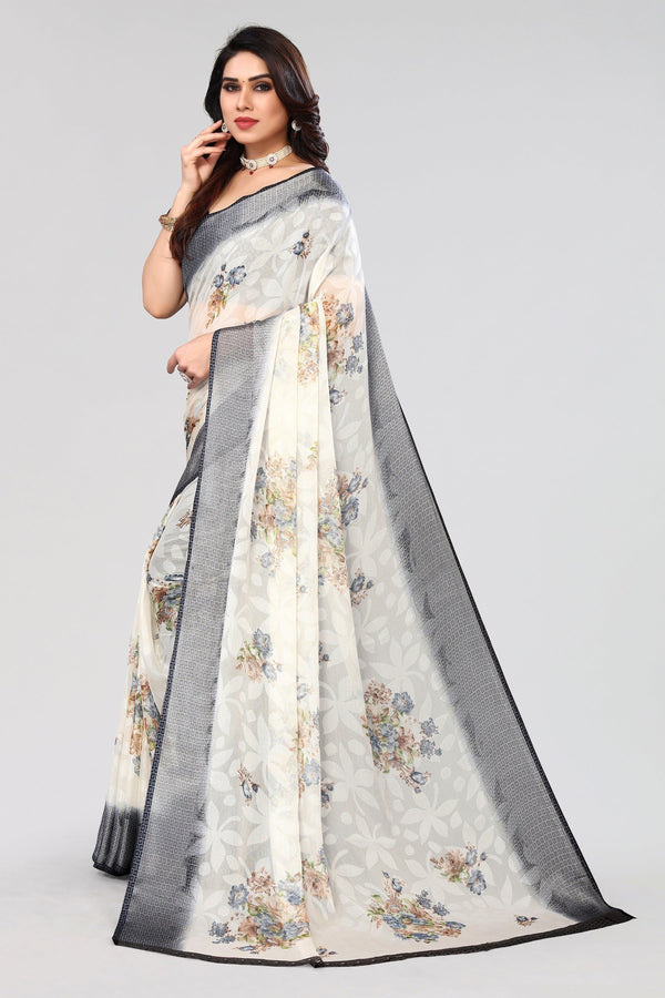 Women Party Wear Printed Brasso Chiffon Saree with Un Stitched Blouse | WomensFashionFun