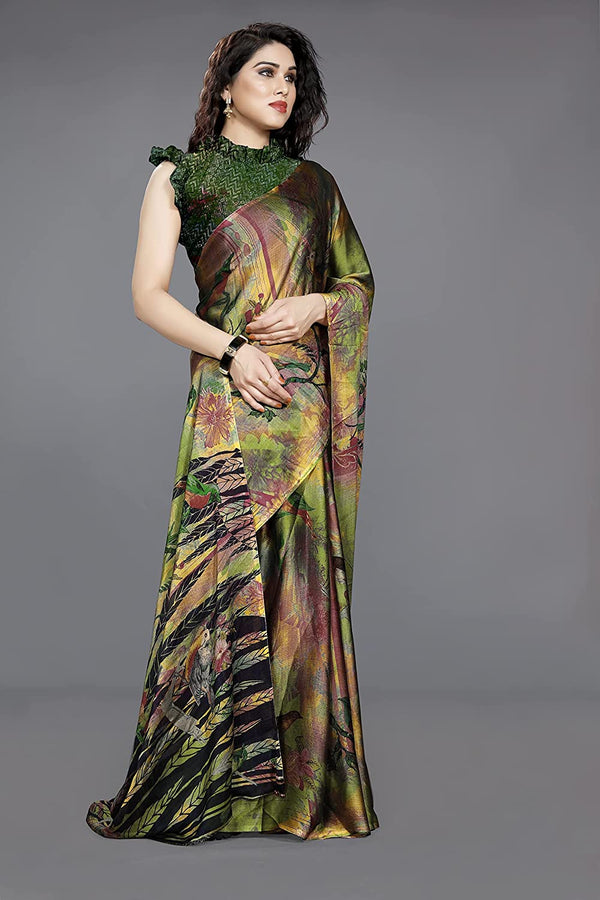 Women Party Wear Printed Chiffon Silk Saree with Un Stitched Blouse | WomensFashionFun