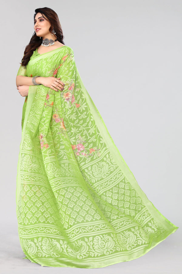 Women Party Wear Printed Brasso Chiffon Saree with Un Stitched Blouse | WomensFashionFun