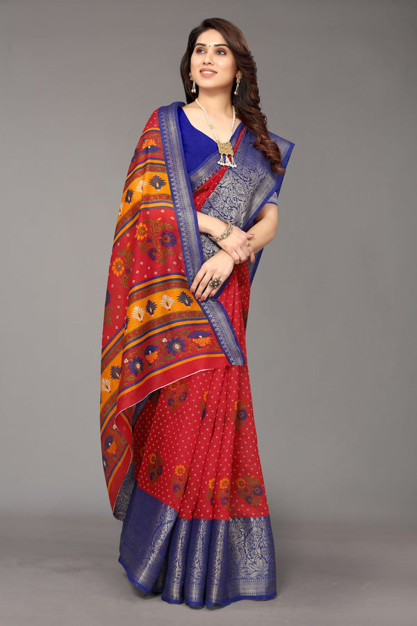 Women Party Wear Bandhani Style Banarasi Silk Saree with Un Stitched Blouse | WomensFashionFun