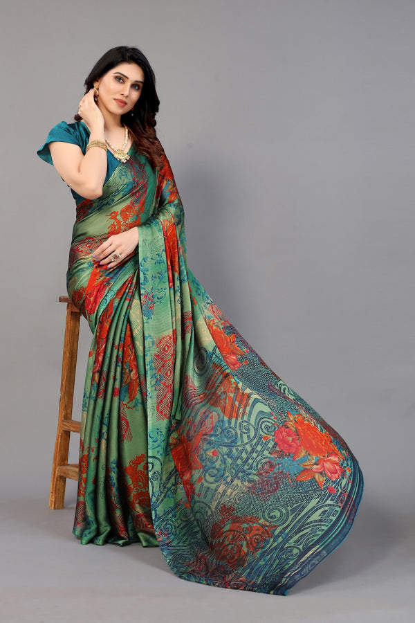 Women Party Wear Printed Chiffon Silk Saree with Un Stitched Blouse | WomensFashionFun