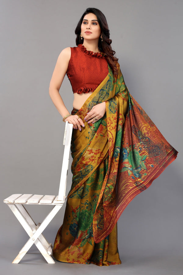 Women Party Wear Printed Chiffon Silk Saree with Un Stitched Blouse | WomensFashionFun