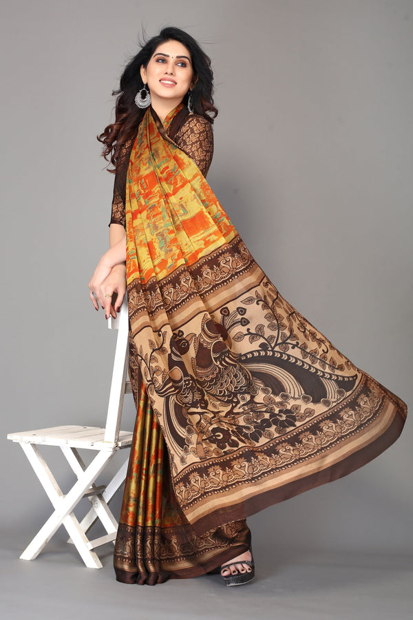 Women Party Wear Printed Chiffon Silk Saree with Un Stitched Blouse | WomensFashionFun