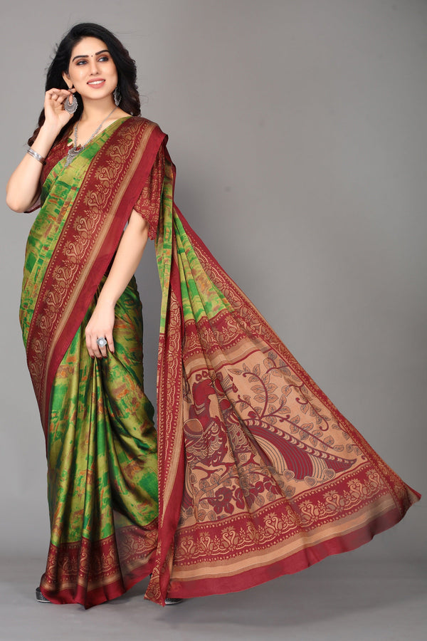 Women Party Wear Printed Chiffon Silk Saree with Un Stitched Blouse | WomensFashionFun