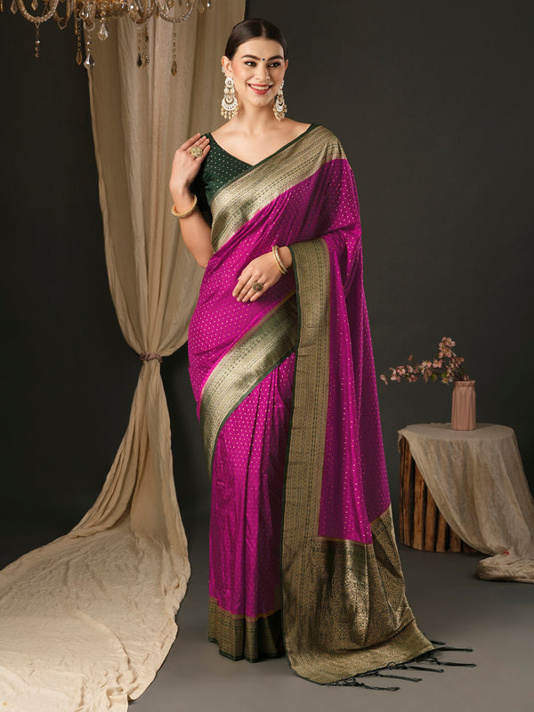 Women's Silk Blend Pink Woven Design Designer Saree With Blouse Piece