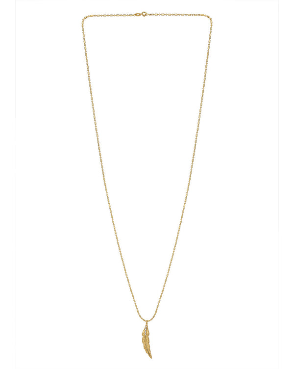 Gold Plated With Zirconia Dangling Leaf Pendant With Long Chain Necklace | womensfashionfun