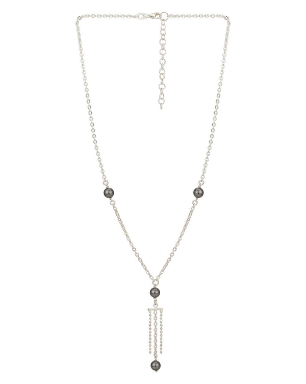 Dangling Bead And Chain With Rhodium Plated Lariat Necklace | womensfashionfun