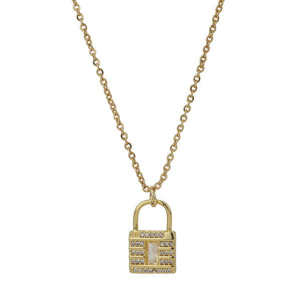 Gold - Plated Cz - Studded Lock - Shaped Necklace | womensfashionfun