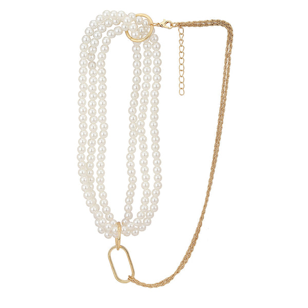 Rose Gold Toned & White With Pearl Rose Gold Plated Multilayered Necklace | womensfashionfun