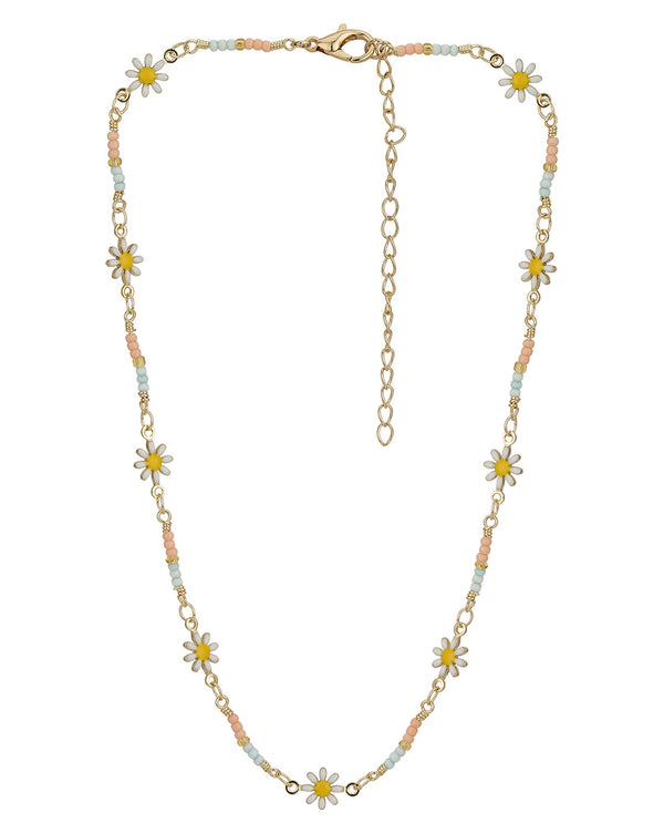 Gold Plated With Enamel And Inline Floral Necklace For Girl | womensfashionfun